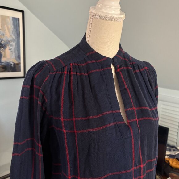 NWT Trovata Birds of Paradis Bailey Blouse XS navy blue red windowpane plaid - Picture 2 of 12